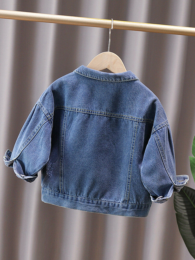 Unisex Solid Blue Denim Jacket for Boys and Girls