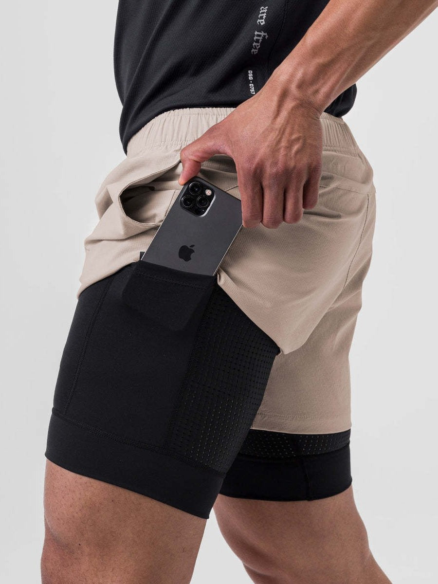 Men's Ice Silk Nylon Double-Layer Shorts, Quick-Dry Sport