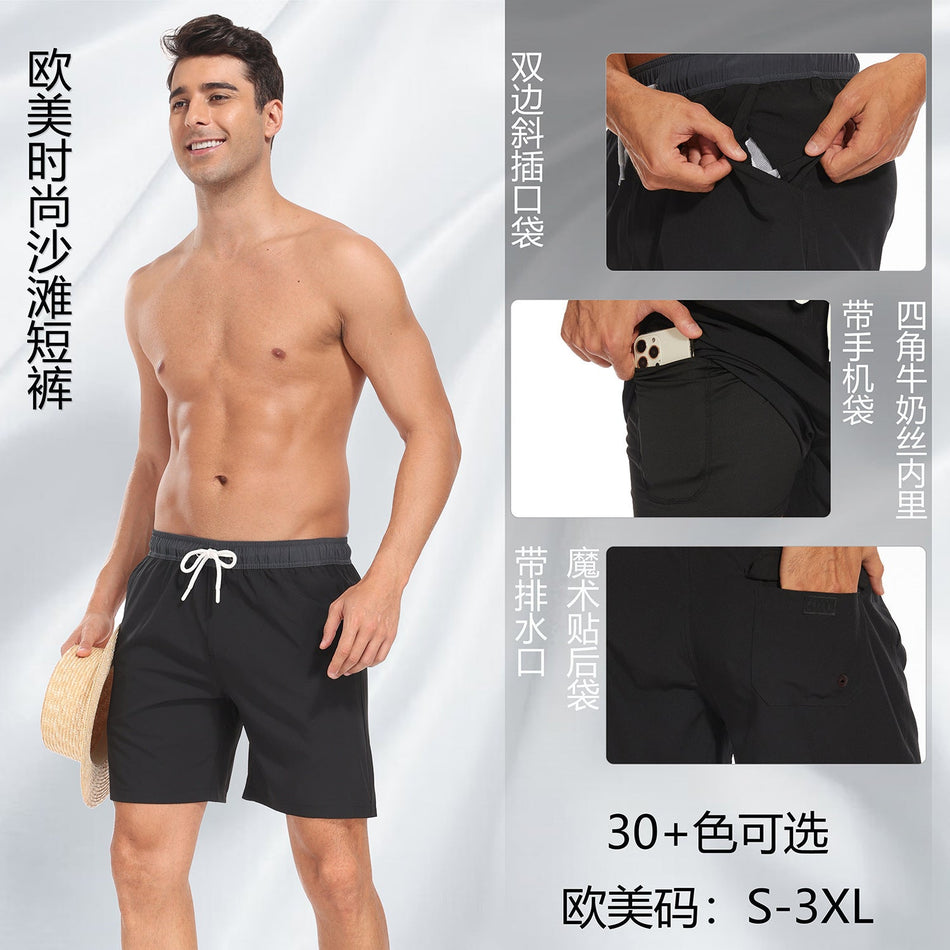 Men's Floral Beach Shorts, Large Size Milk Silk Lining