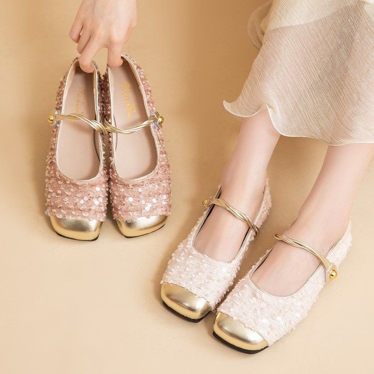Women’s Sequin Mary Jane Flat Shoes with Square Toe