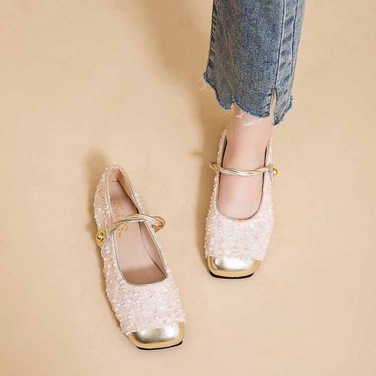 Women’s Sequin Mary Jane Flat Shoes with Square Toe