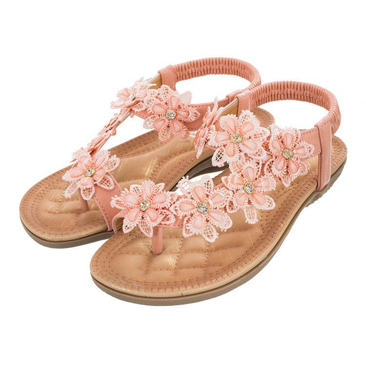 Women’s Floral Flat Sandals with Round Toe and Straps