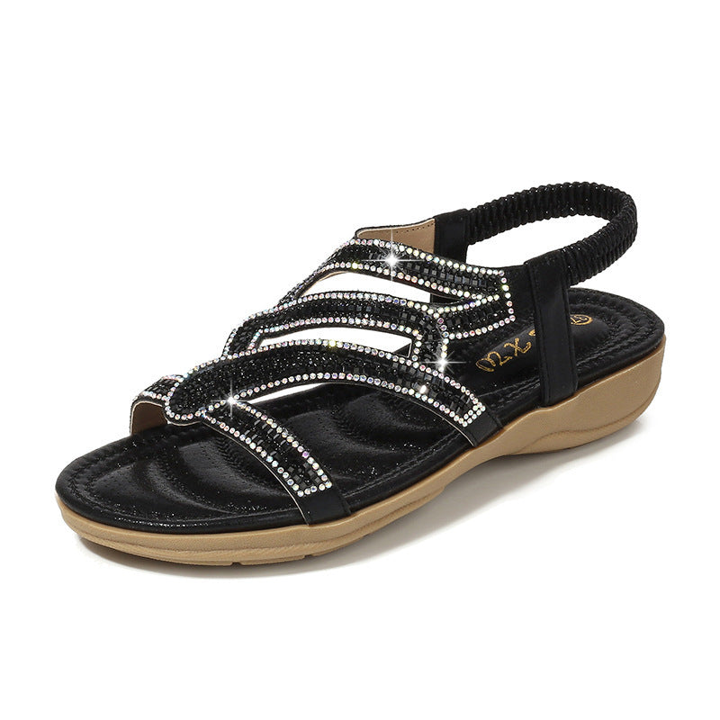 Women’s Bohemian Rhinestone Wedge Sandals with Straps
