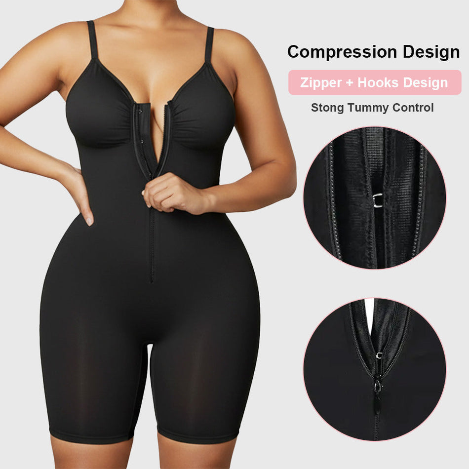 Women’s Seamless Zipper Shapewear Jumpsuit with Hip Lift