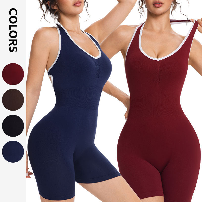 Women’s Seamless Contrast Halter Yoga Shaping Jumpsuit