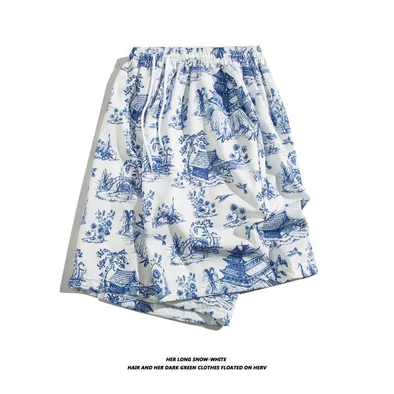 Men's Hawaiian Coconut Tree Beach Shorts, 3D Printed Swim