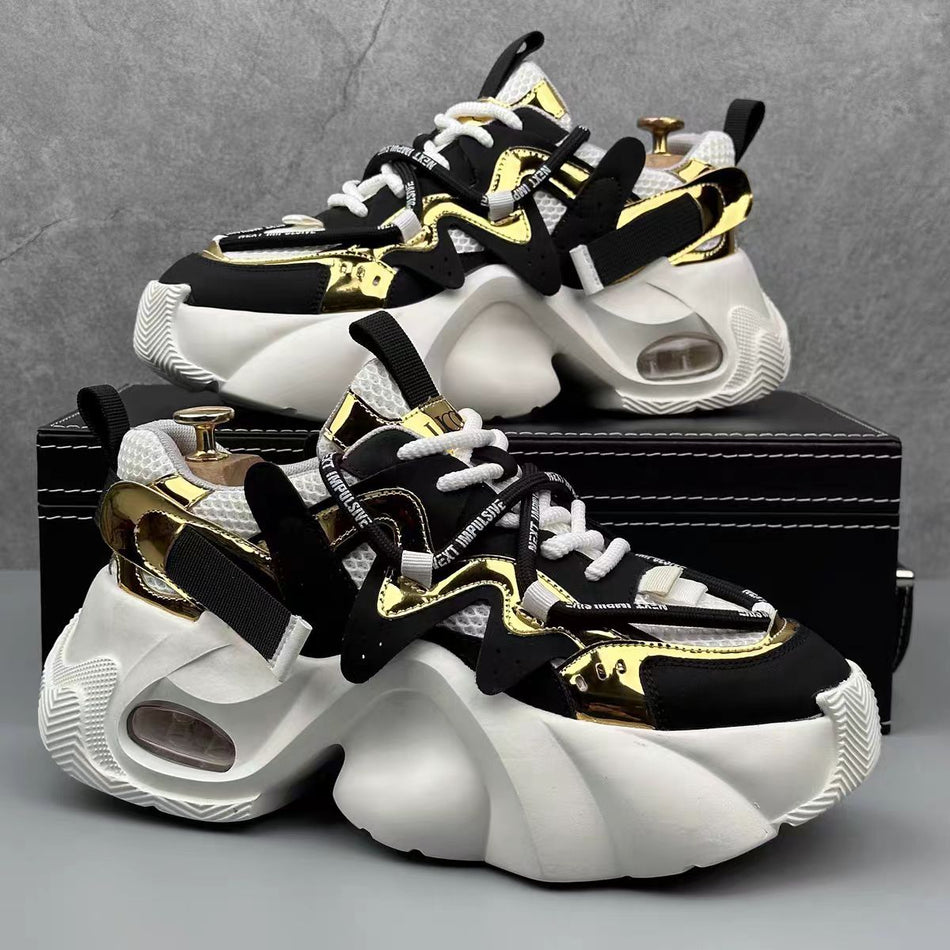 Men's Color-Block Mesh Sneakers Breathable Platform Sole Casual