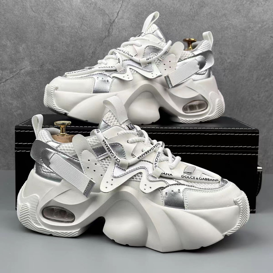 Men's Color-Block Mesh Sneakers Breathable Platform Sole Casual