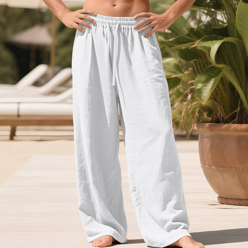 Men's Cotton Linen Straight Casual Pants, European American