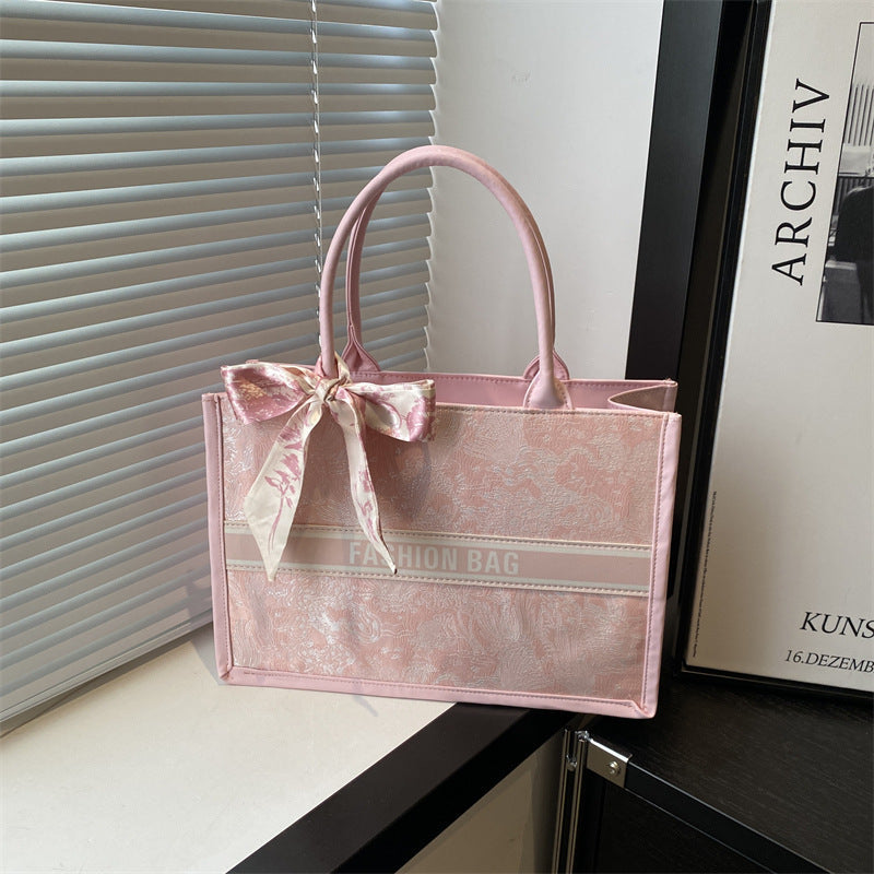 Silk Scarf Bow Shoulder Tote Bag for Women