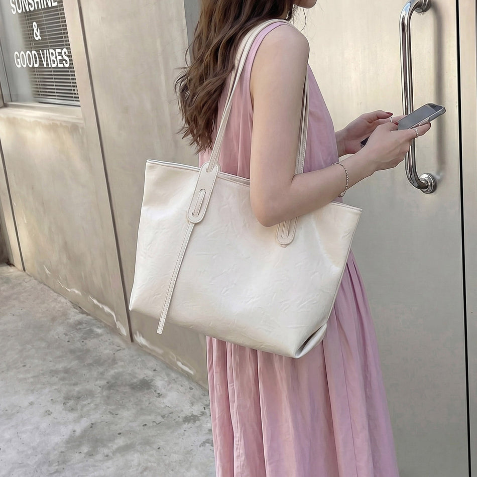 Large-Capacity PU Tote Shoulder Bag for Women