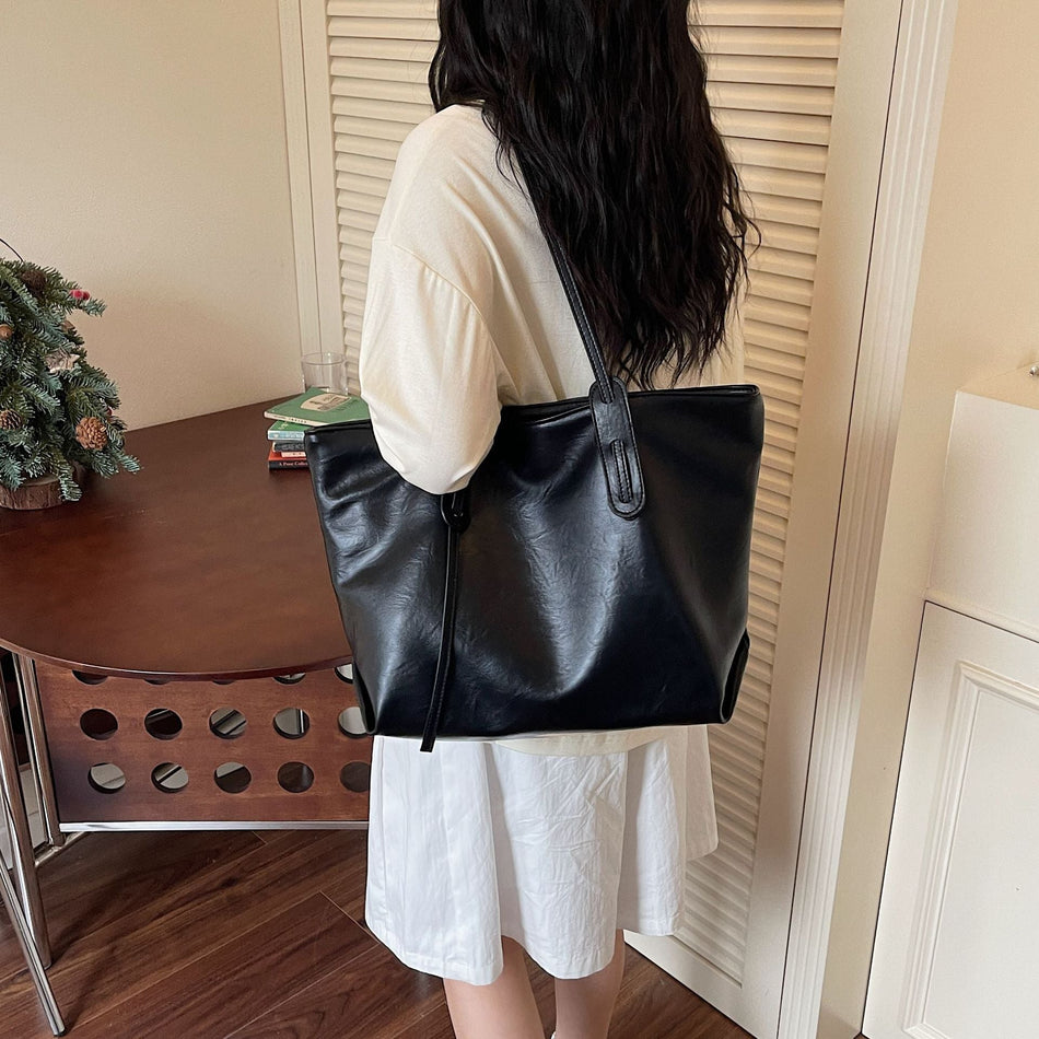Large-Capacity PU Tote Shoulder Bag for Women