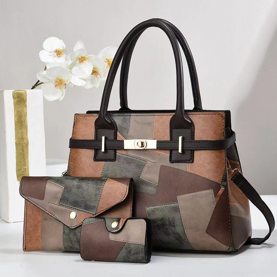 Women's Large PU Shoulder Bag with Spliced Detail