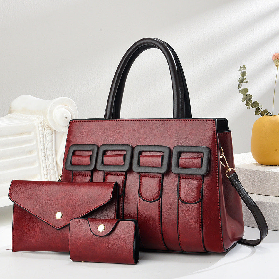 Women's Large PU Handbag with Buckle Detail
