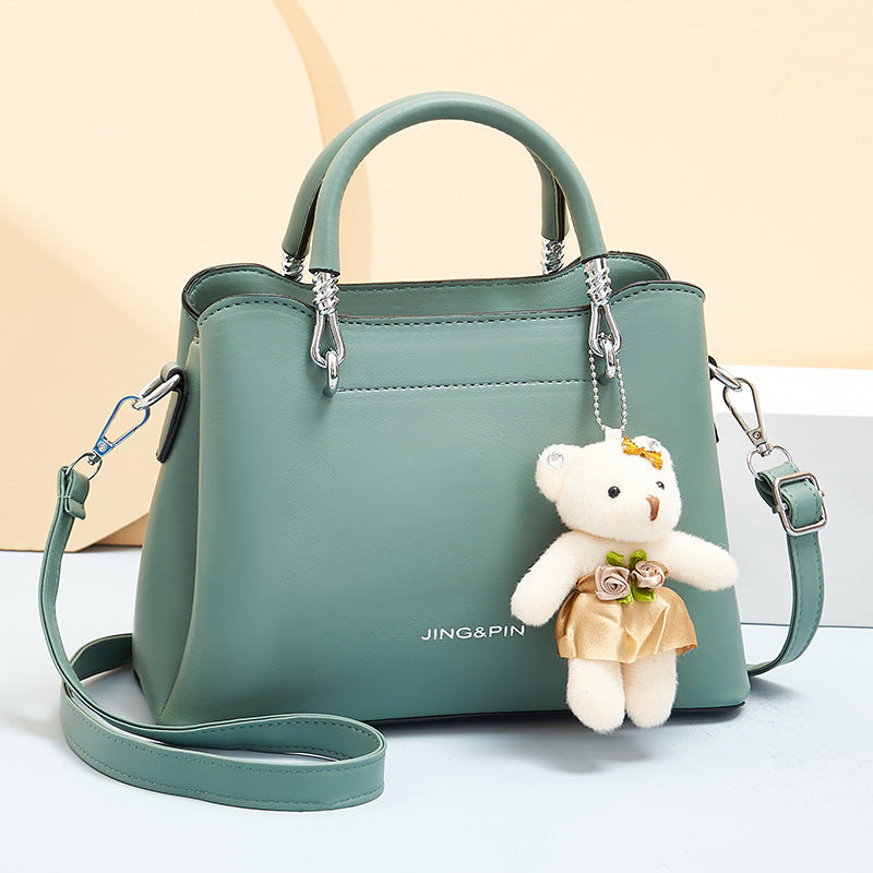 Women's PU Shoulder Bag with Bear Pendant and Multiple