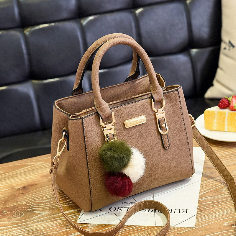 Women's PU Small Square Crossbody Bag with Pom-Pom Detail
