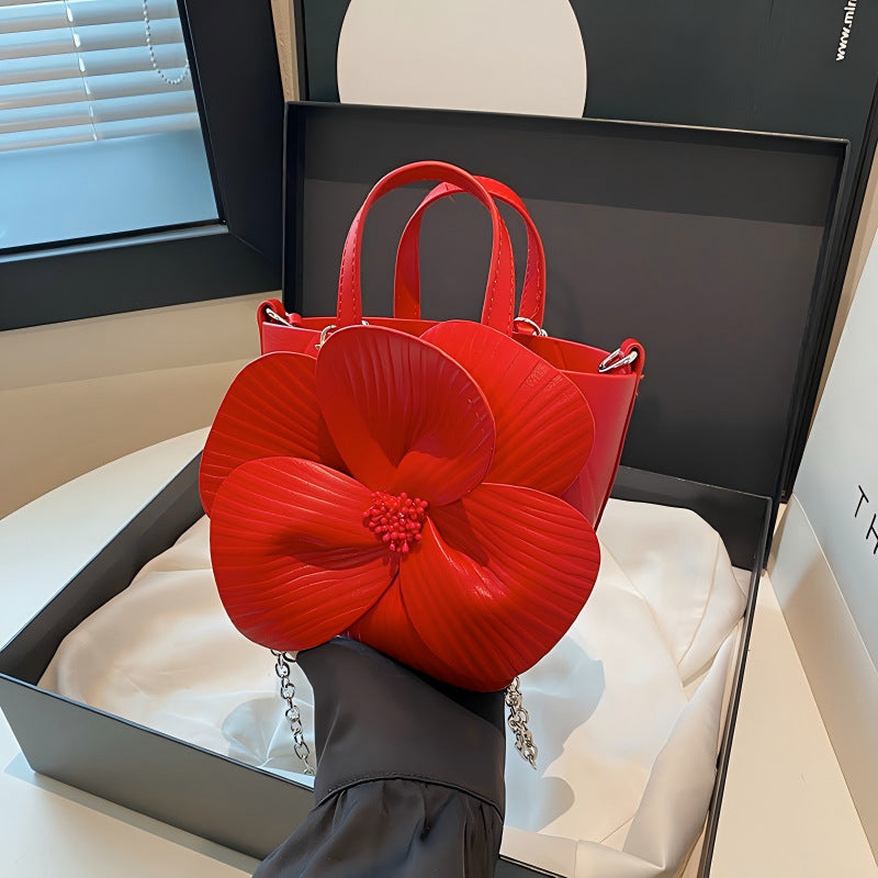 Women's PU Flower Bucket Bag with Chain Shoulder Strap