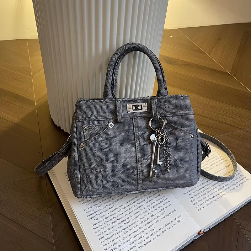 Women's Distressed Denim Shoulder Messenger Bag with Stitching