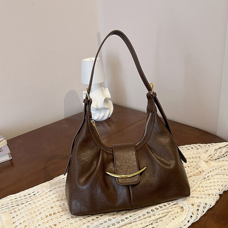 Women's PU Dumpling Shoulder Bag with Stitching Detail