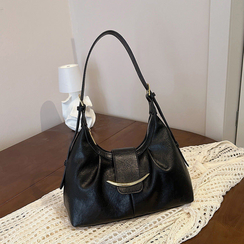 Women's PU Dumpling Shoulder Bag with Stitching Detail