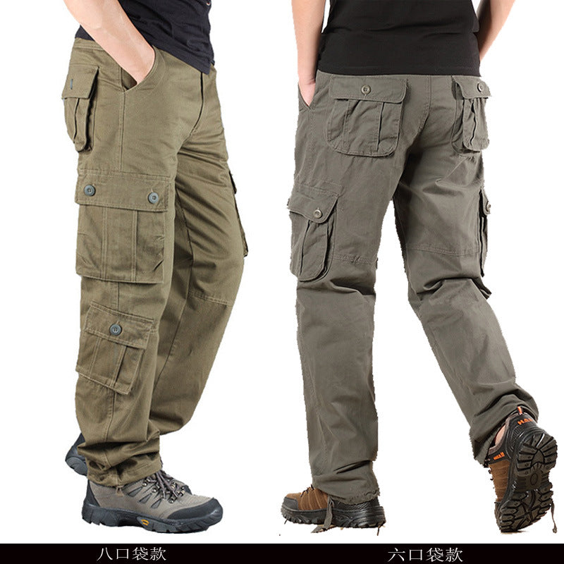 Men's Pure Cotton Multi-Pocket Cargo Pants, Wear-Resistant