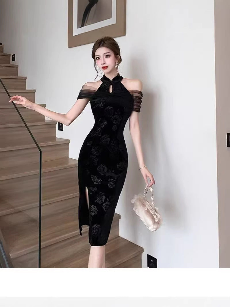 Women's Slim Fit High-Neck Dress with Side Slit