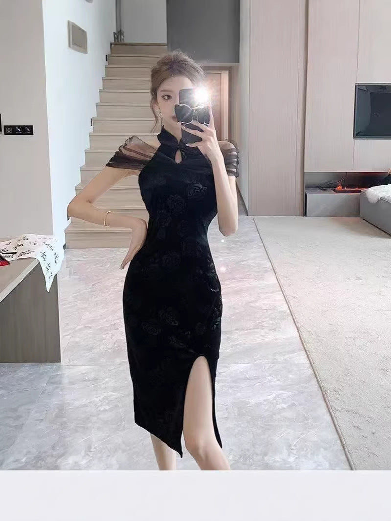 Women's Slim Fit High-Neck Dress with Side Slit