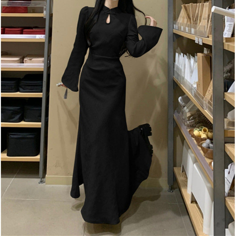 Women's Plus Size Slim-Fit Cheongsam Dress with Bell Sleeves