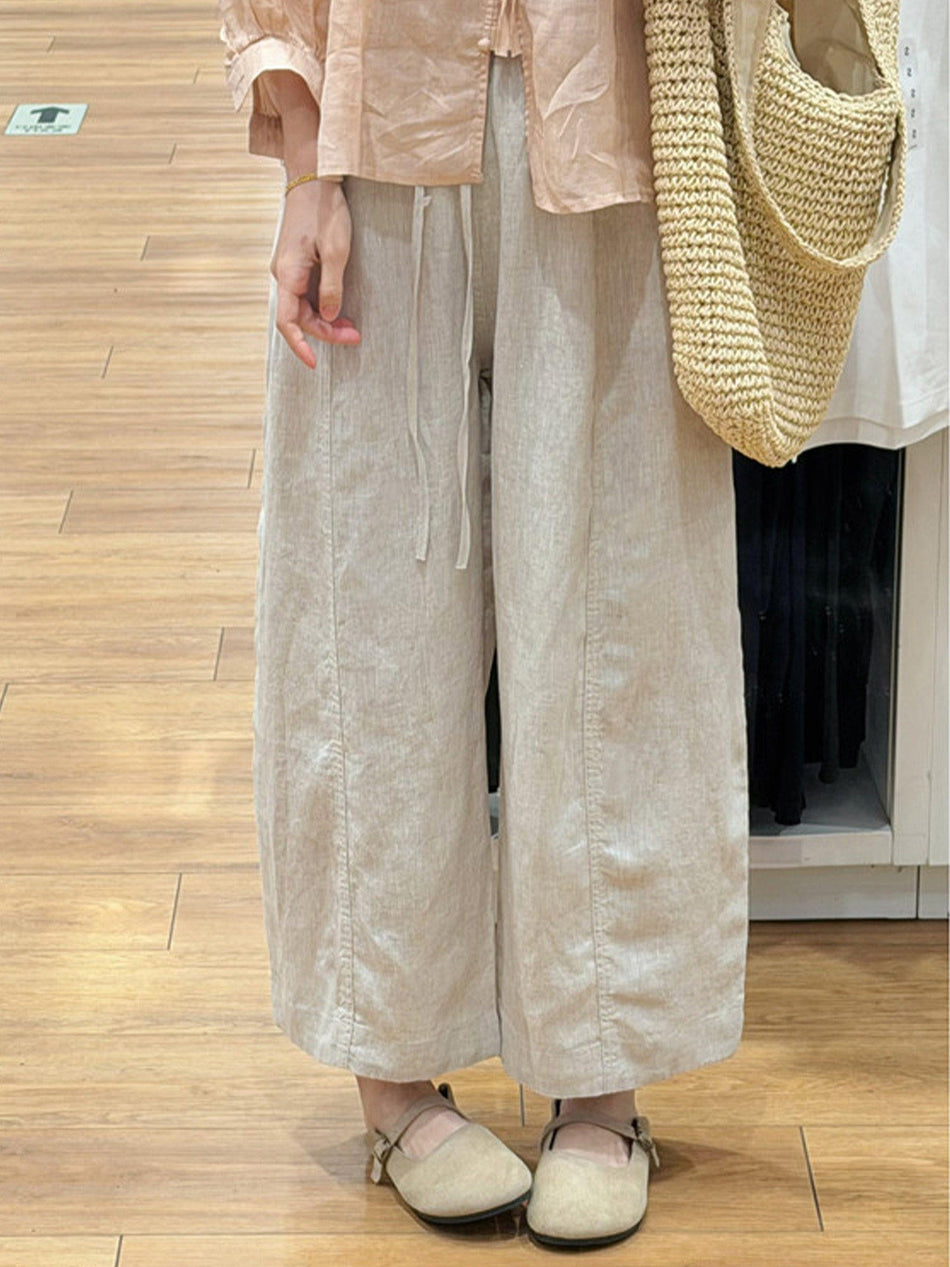 Women's High-Waist Linen Tencel Cropped Wide-Leg Pants