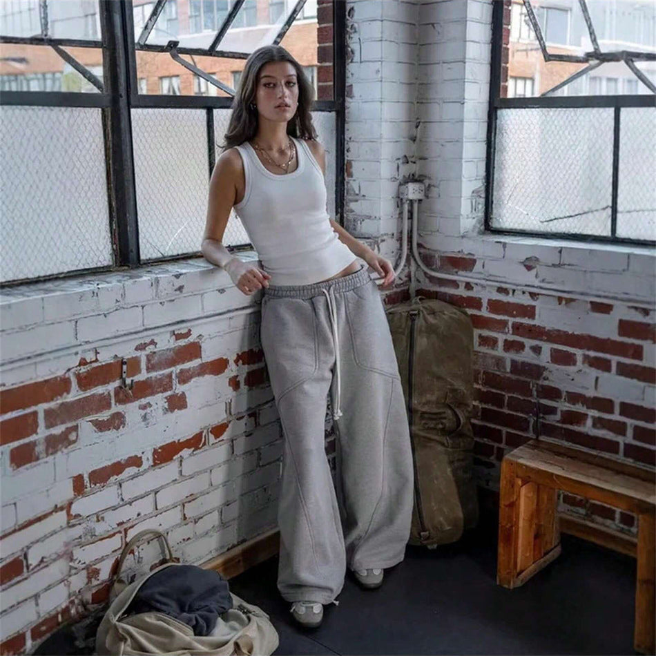 Women's Loose Wide-Leg Casual Pants with Drawstring Waist