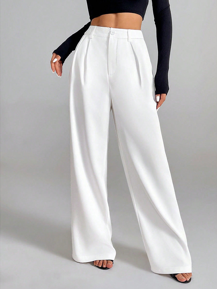 Women's High-Waist Wide-Leg Casual Pants with Pockets
