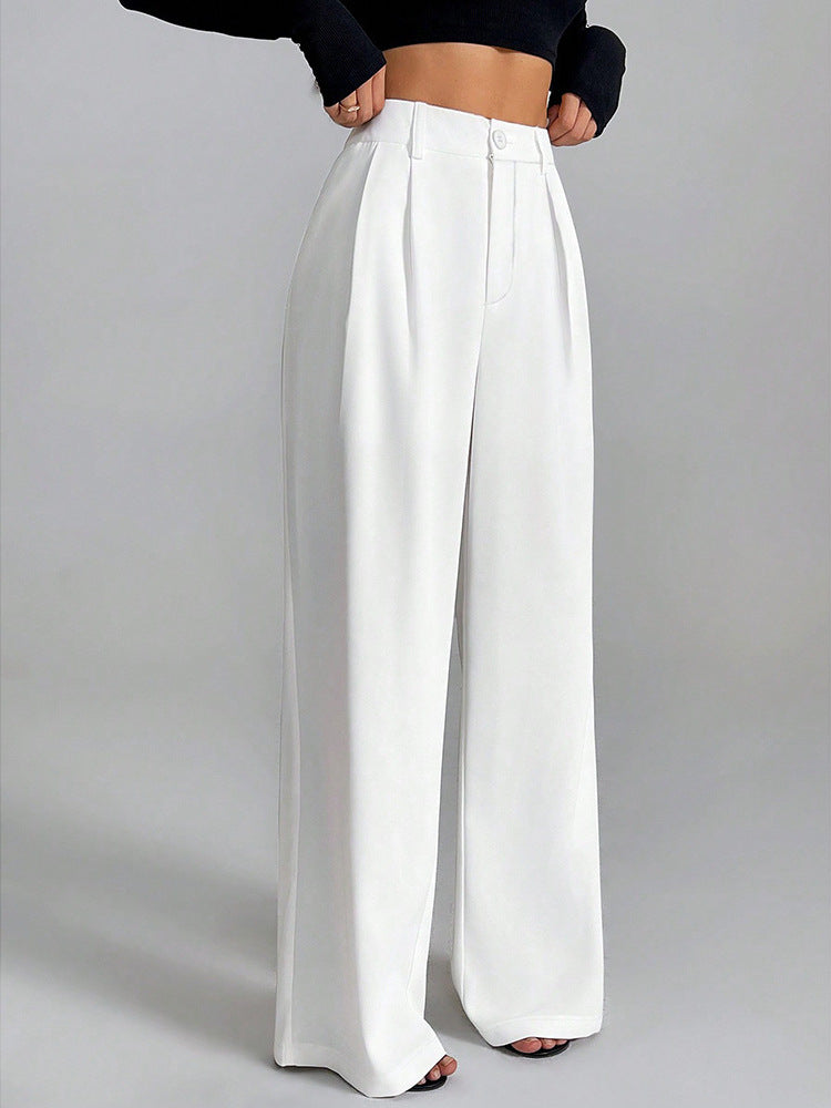 Women's High-Waist Wide-Leg Casual Pants with Pockets