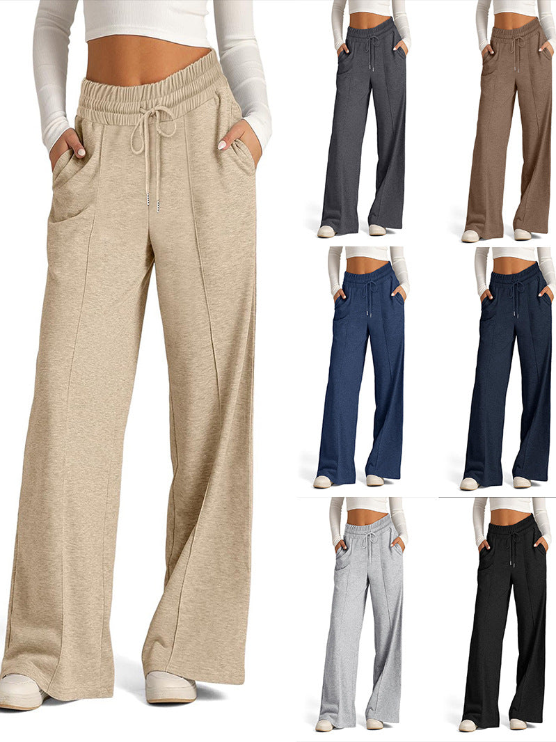 Women’s High-Waisted Lace-Up Wide-Leg Casual Pants