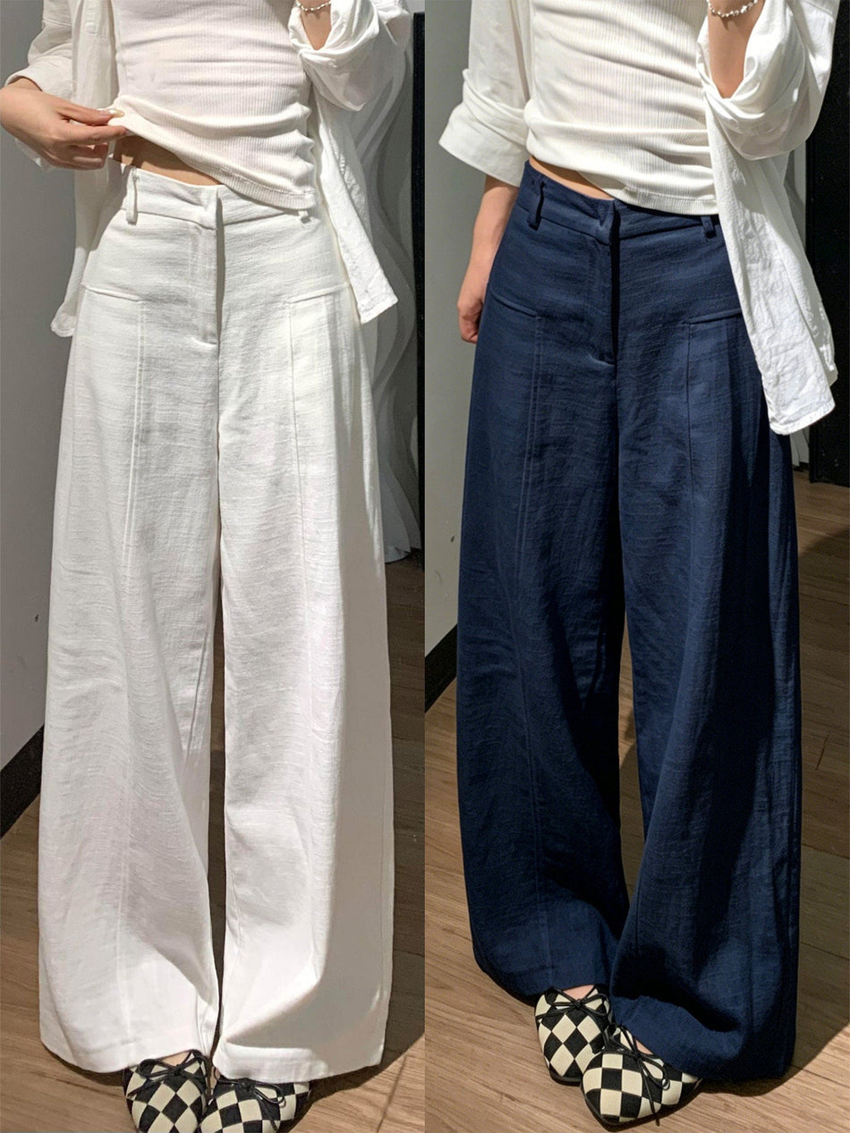 Women's White Linen High-Waisted Wide-Leg Pants