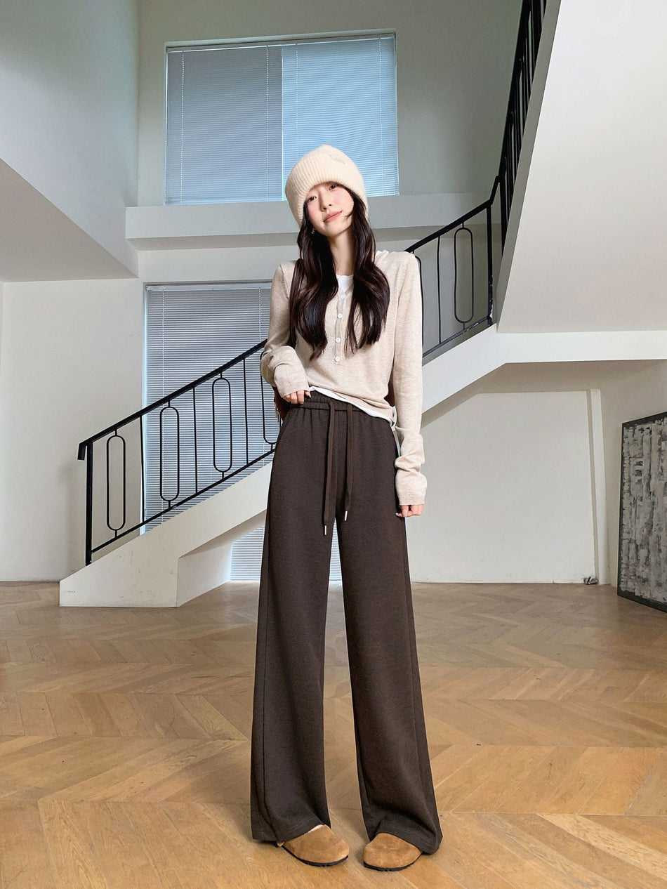 Women's Wool Blend High-Waisted Wide-Leg Pants