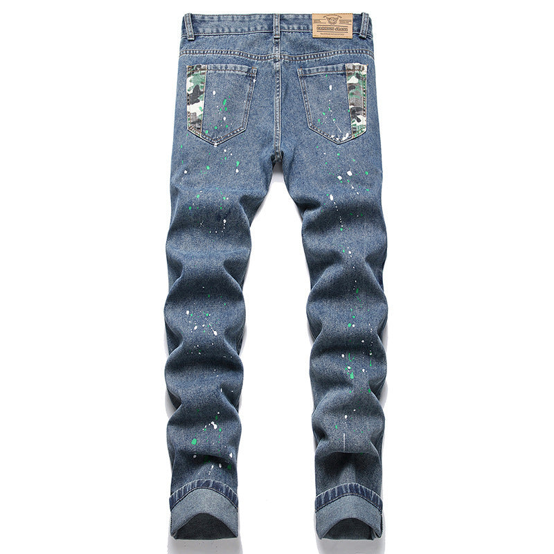 Men's Light Wash Ripped Skinny Jeans, Korean Scuffed Beggar