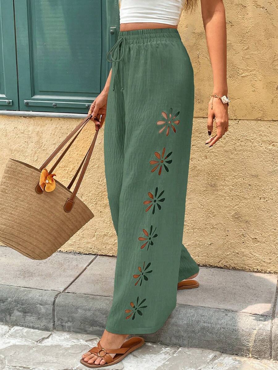 Women's High-Waisted Hollow-Out Straight Pants