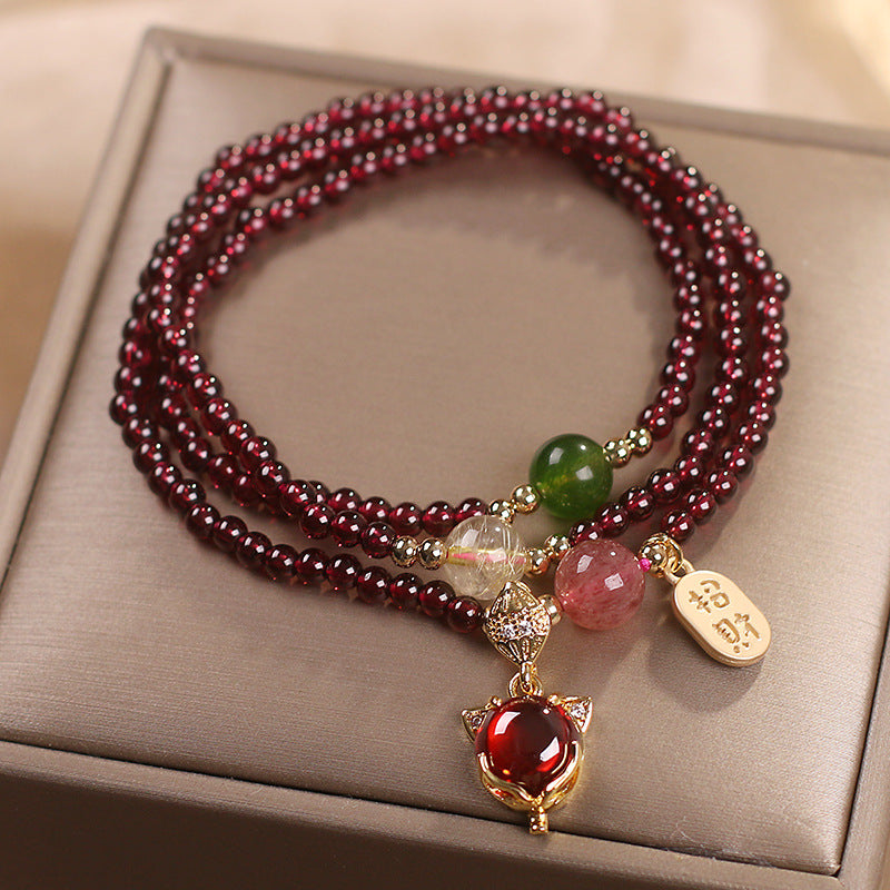 Natural Garnet Crystal Fox Bracelet