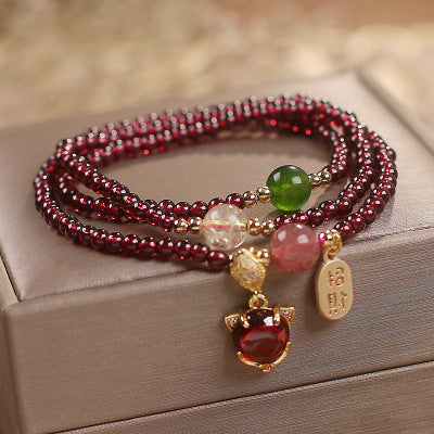Natural Garnet Crystal Fox Bracelet