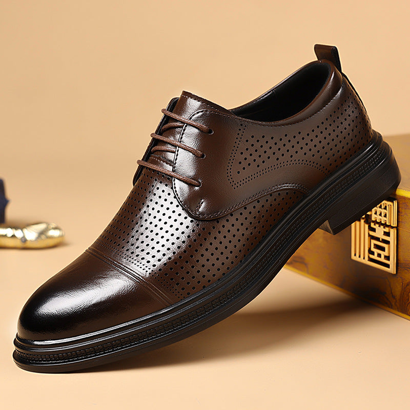 Men's Breathable Pointed-Toe Leather Lace-Up Formal Shoes