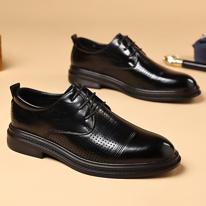 Men's Breathable Pointed-Toe Leather Lace-Up Formal Shoes