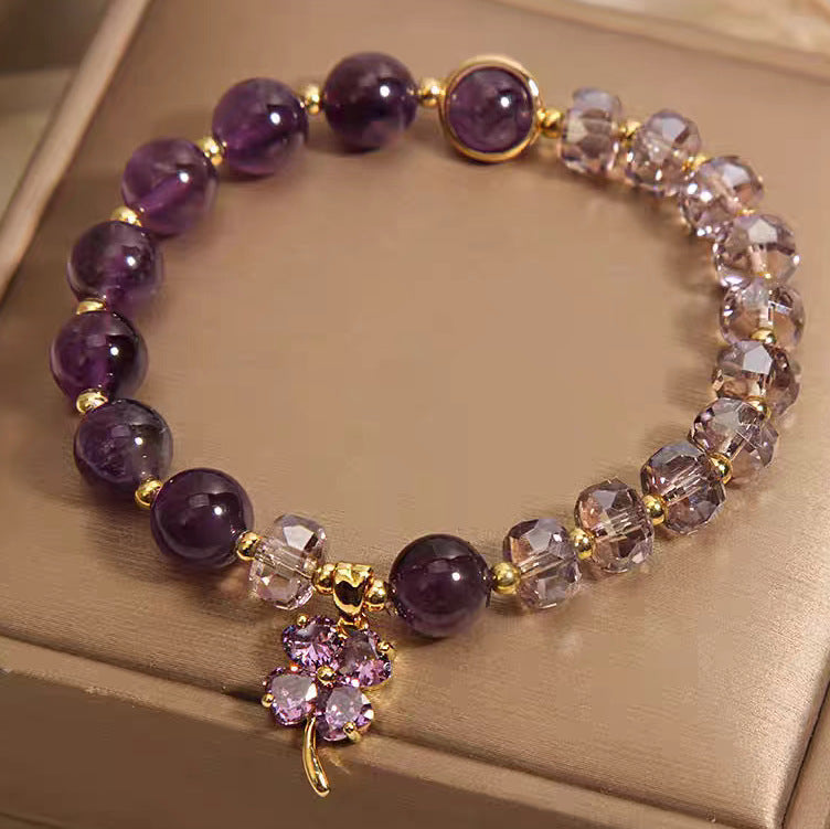 Natural Amethyst Four-Leaf Clover Bracelet