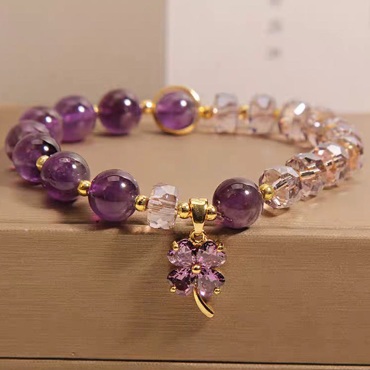 Natural Amethyst Four-Leaf Clover Bracelet