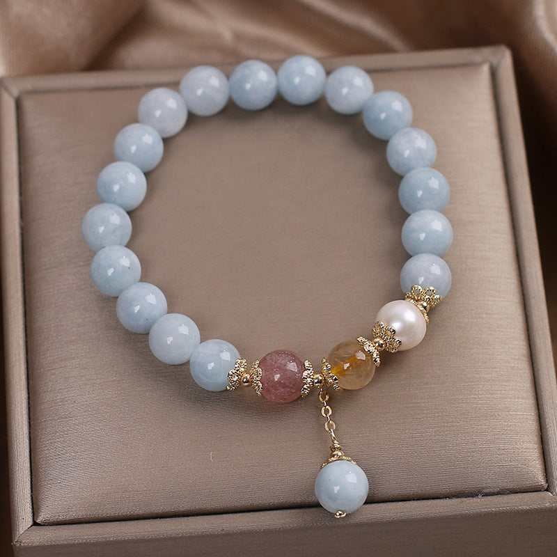 Natural Red Agate Pearl Aquamarine Bracelet