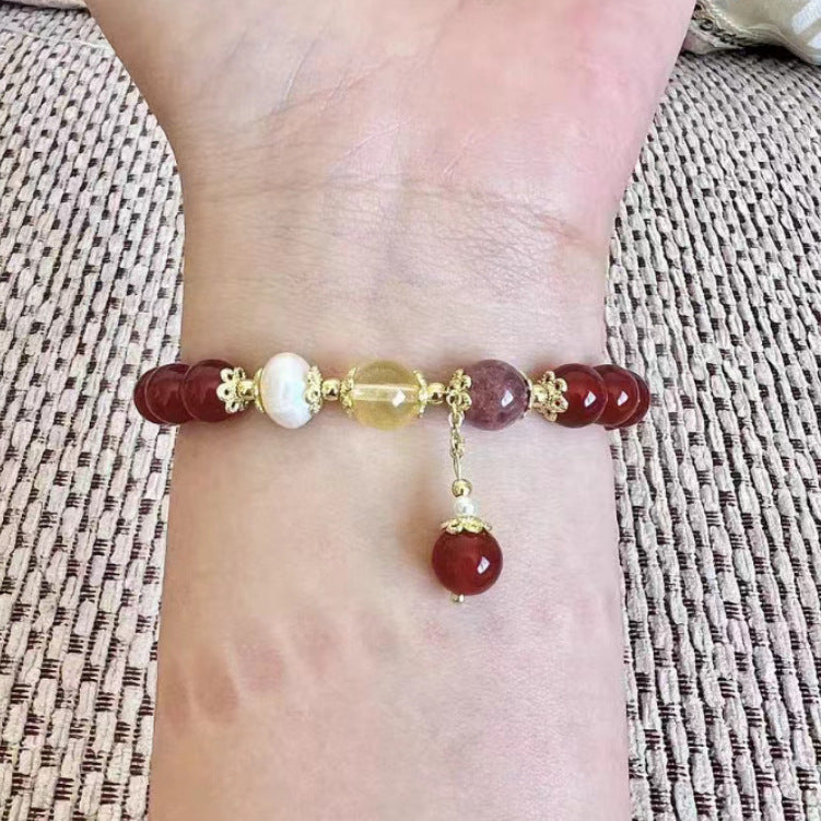 Natural Red Agate Pearl Aquamarine Bracelet