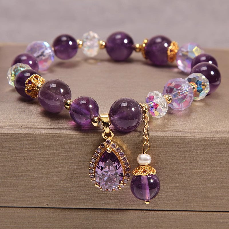 Amethyst Pearl Tassel Bracelet for Women
