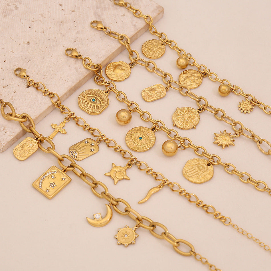 18K Gold Star and Moon Tassel Bracelet