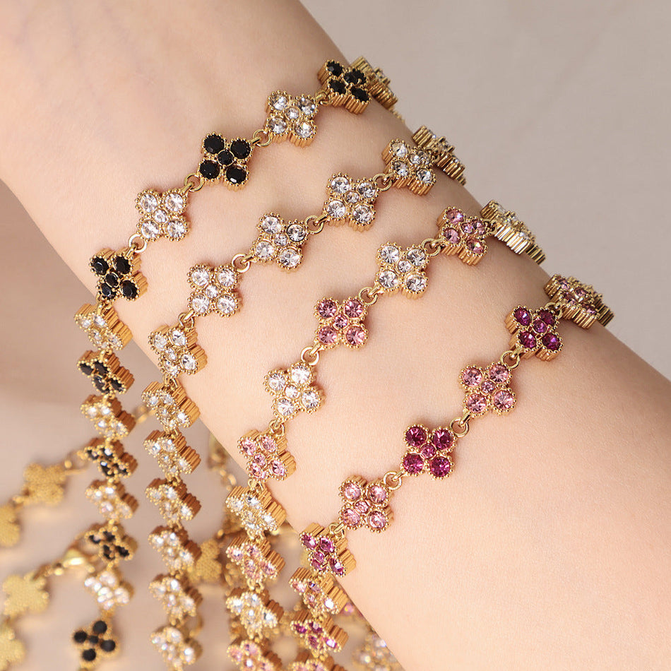 Colorful Diamond Stainless Steel Bracelet Necklace Set