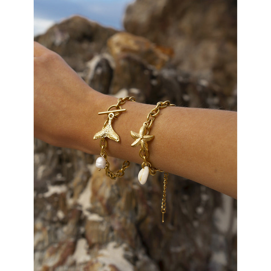 18K Gold Starfish Titanium Steel Bracelet
