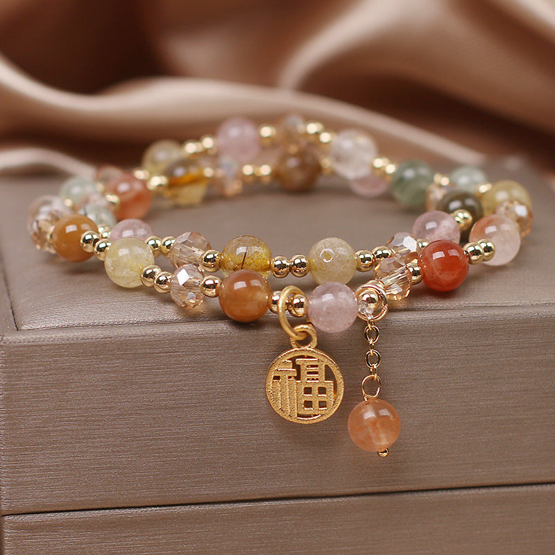 Natural Hair Crystal Bracelet with Lock Charm